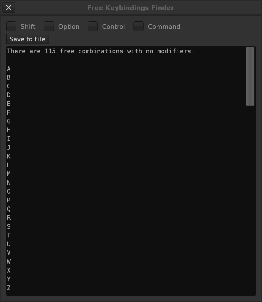 Find Free KeyBindings