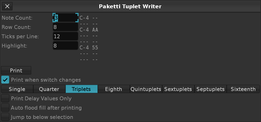 Paketti Tuplet Writer