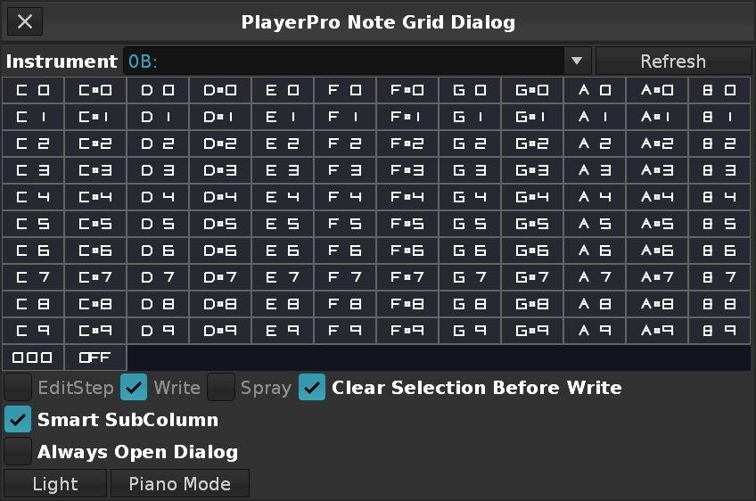 PlayerPro Note Dropdown Grid