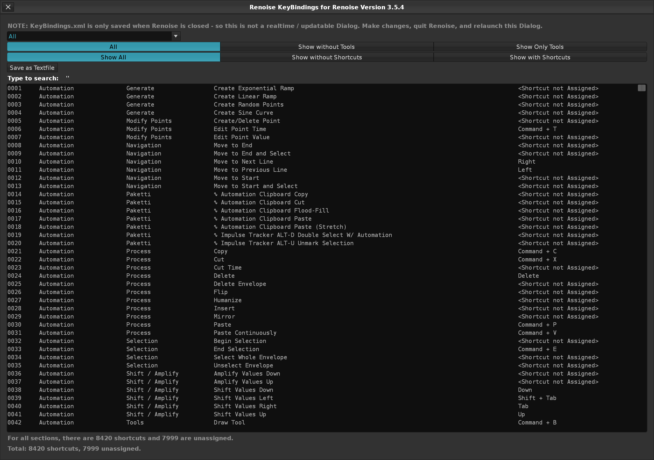 Renoise KeyBindings