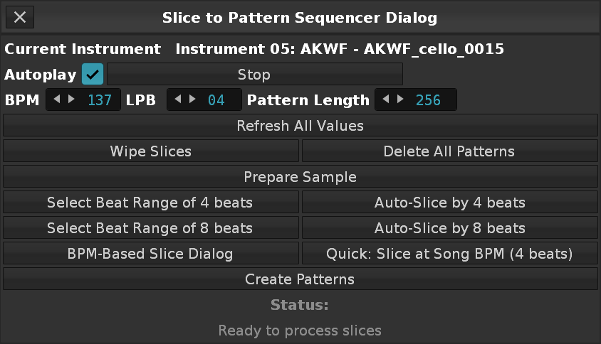 Slice- Pattern Sequencer Dialog