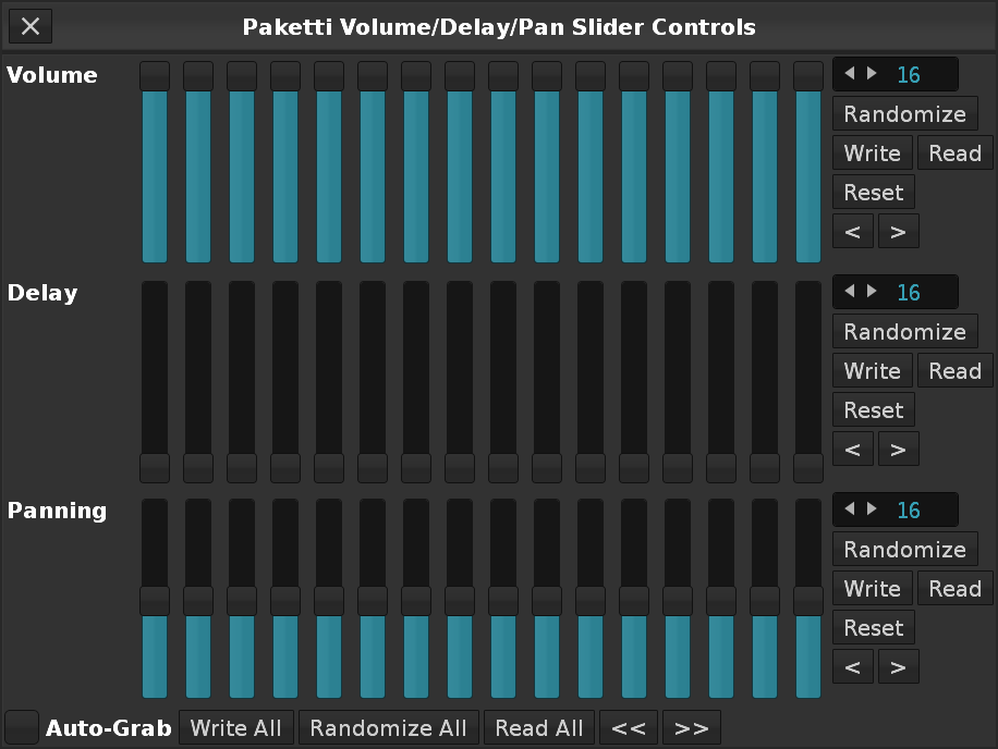 Volume Delay Pan Slider Controls