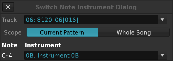 Switch Note Instrument Dialog